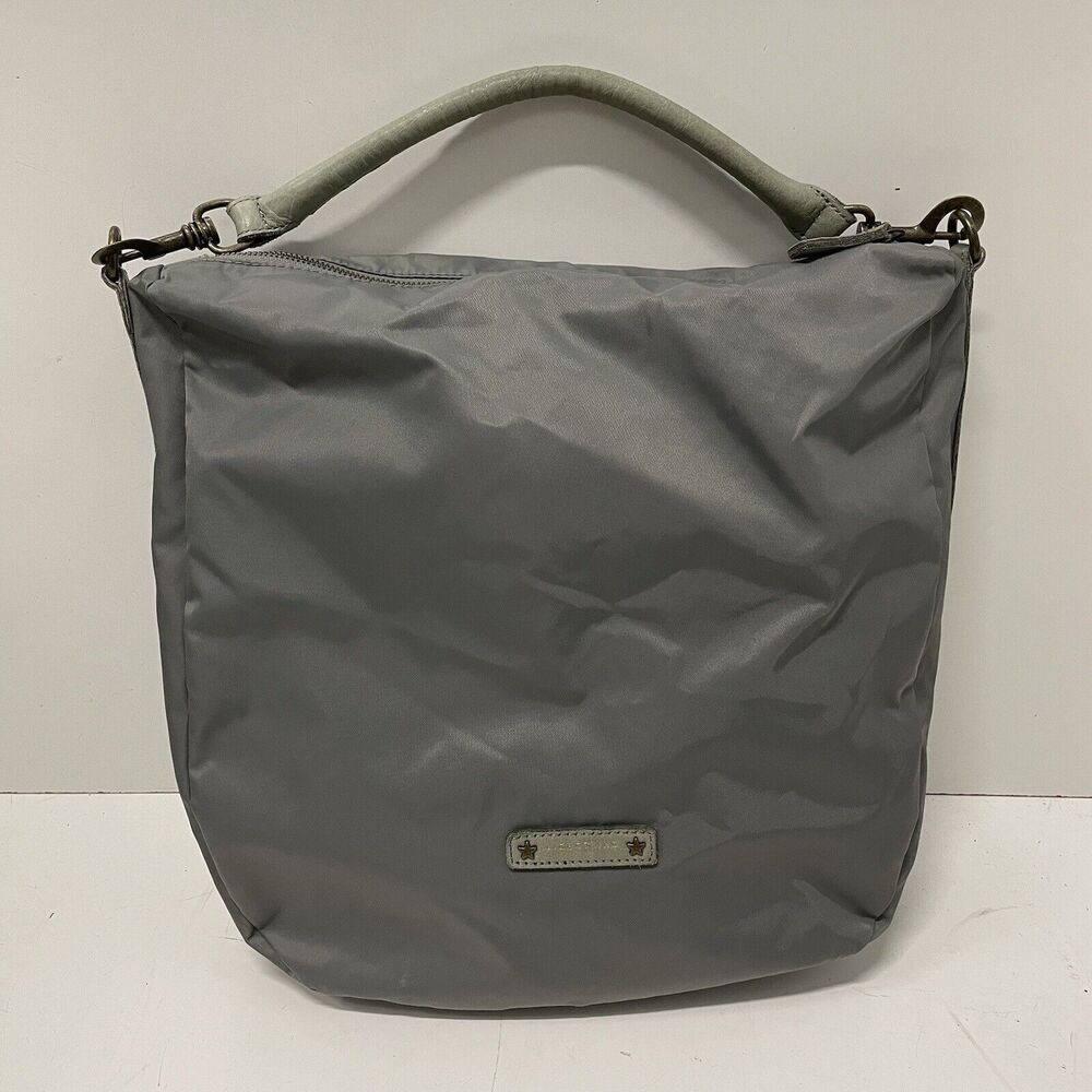 Liebeskind Berlin Leather Nylon Crossbody Shoulder Hand Bag Purse Gray Large